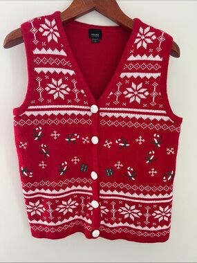 Holiday Editions | 90s KMART Red & White Festive V-Neck Sweater Vest Size M